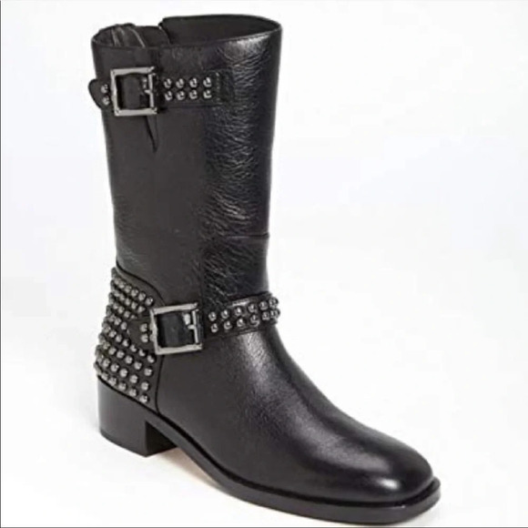 Vince Camuto Signature WARIS Moto Boots BLACK GUNMETAL - Picture 1 of 13